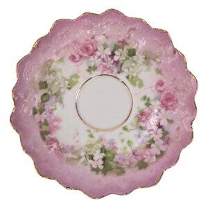 Vtg New Habsburg Austria Saucer Pink Green Floral Scalloped Gold Trim 4.25"